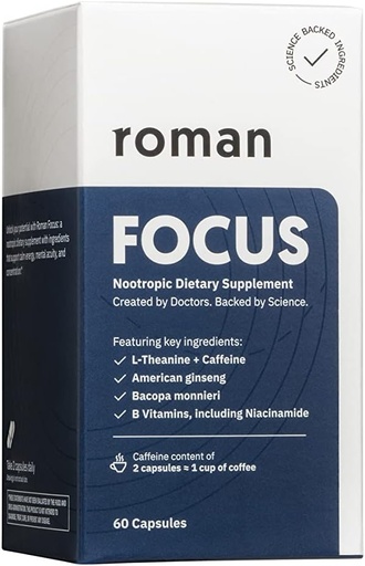 [BRSW2BAHAEBROFYZ] Ro Focus | Nootropic Dietary Supplement Supports Calm Energy and Concentration with Caffeine, L-Theanine, American Ginseng, and Bacopa Monnieri | 30-Day Supply (60 Tablets)