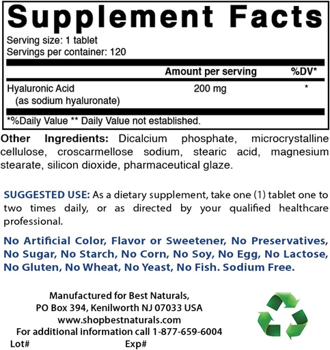 [BRSRMBQEDMHAY3TF] Best Naturals Hyaluronic Acid 200 mg & COQ10 100 mg
