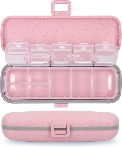 [BRSW2GL5OUJQKGQ4] Naturetouch Pill Organizer, 7 Compartments Pill Box Portable Travel Medicine Organizer for Pocket 7 Dill Dispenser Storage Case with Lock for Vitamin Medication Fish Oil Appliments Pink