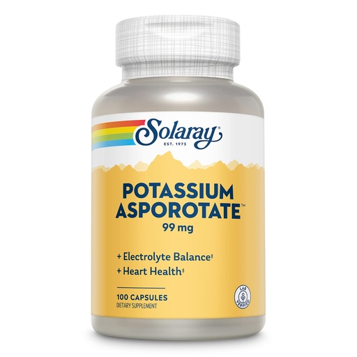[BRSWIYTYO4GBM3TE] Solaray Potassium Asporotate Chelated Supplement, Electrolyte Balance & Heart Health Support, 100 Servings, 100 Capsules