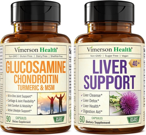[BRSRAYLYCAIBUCTK] Glucosamine Chondroitin MSM con Turmeric Boswellia &amp; Liver Cleanse Detox &amp; Reparación 40+ Suplemento con 50% Silymarin Milk Thistle Extract for Joint and Liver Support
