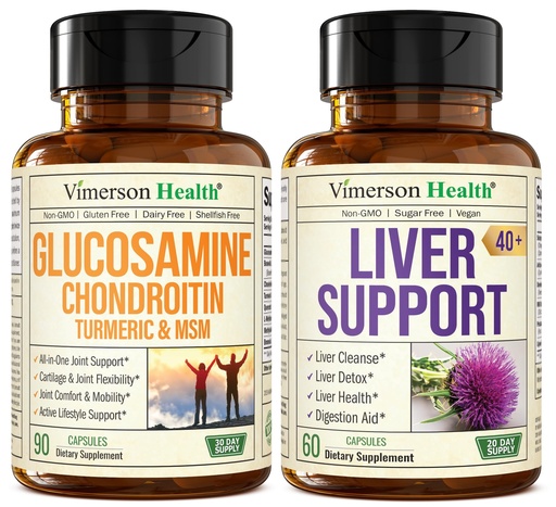 [BRSRAYLYCAIBUCTK] Vimerson Health Glucosamine Chondroitin MSM with Turmeric Boswellia & Liver Cleanse Detox & Repair 40+ Liver Supplement with 50% Silymarin Milk Thistle Extract for Joint and Liver Support