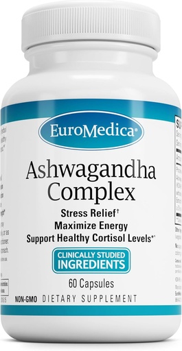 [BRSWI2YNPIOBWELE] Complejo EuroMedica Ashwagandha - Suplemento de Apoyo a la Salud Adrenal - Suplemento Ashwagandha con Rhodiola Rosea Extracto - Suplemento Herbal para apoyar la concentración de energía - 60 cápsulas