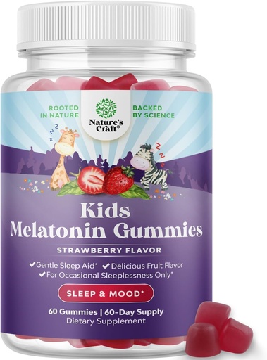 [BRSWY234OQIRADLO] Natures Craft Melatonin Gummies for Kids Sleep Support - Hassle-Free Kids Melatonin Gummies for Mood Support - Delicious and Tummy Friendly Gummy 1 Mg Little Ones - 60 Count