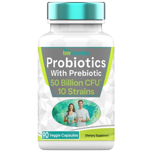 [BRSRAGAHO4AW22TH] tnvitamins Probiotics with Prebiotic: 50 Billion CFU - 10 Strain - 90 Vegetarian Capsules | with Acidophilus Probiotic for Digestive Health, Gut Health, & Immune Support* | for Men & Women
