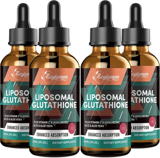 [BRSROED6AR5GK23P] 2000MG Liposomal Glutathione Liquid Drops, Ultra High Absorption, Natural Detoxification, Immune System & Skin Supprot*, L-Glutathione, Vitamin C & Hyaluronic Acid, Capsules Alternative, 8.08 OZ
