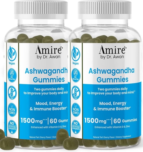 [BRSRMEL5C4OQADTD] Amire by Dr. Awan Ashwagandha Gummies, Mood, Energy, & Immune Booster, 120ct, 60day Supply