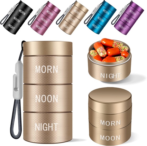 [BRSRMC3YORYGGFI6] Hliníkový vodotěsný Pořadatel pilulek 3 krát denně, Moisture Proof Metal Pill pouzdro, Malý denní držák na pero, Portable Travel Pill box Kontejner na držení vitaminů, Med, doplňky stravy Gold Knurling