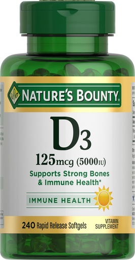 [BRSWIFQHO4PROGA7] Nature's Bounty Vitamin D3 5000 IU Softgels, Rapid Release, Immune Support, Vitamin D Supplements, 240 Ct