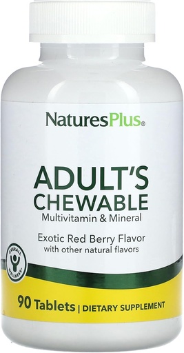 [BRSWIYYZDIOBQ2AV] Natures Plus Adult's Chewable Multivitamin - 90 Vegetarian Tablets - Exotic Red Superfruits Flavor - Natural Whole Foods Supplement for Overall Health, Energy - Gluten-Free - 90 Servings