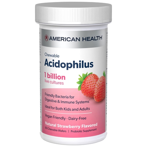 [BRSW2ZIPOIIBYC3F] American Health Daily Chewable Tablet Acidophilus, 1 Billion Live Cultures, Beneficial Bacteria for The Digestive & Immune Systems, Strawberry, 60 Count