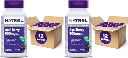 [BRSROBL6OEFRM2Y7] Natrol Acai Berry, Dietary Supplement, Antioxidant Protection & Defense, The Ultimate Super Fruit, 1,000 mg Veggie Capsules, 75 Count (Pack of 24)