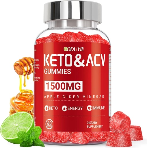 [BRSROGD5CV6BADTX] (1 팩) Apple Cider Vinegar Gummies | 지원을위한 Keto ACV Gummies Metabolism & Fat Burn with Vitamin B6 & B12 | ACV Supplement | 레몬 꿀 맛 | 여성과 남성용 60 Vegan