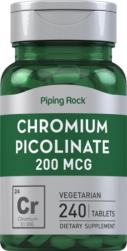 [BRSW2YA2AF7READ5] Piping Rock Chromium Picolinate 200mcg | 240 Tablets | Vegetarian, Non-GMO, Gluten Free Supplement