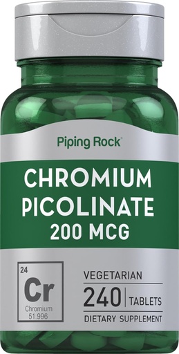 [BRSW2YA2AF7READ5] Piping Rock Chromium Picolinate 200mcg | 240 tabletter | Vegetarisk, icke-GMO, Gluten fri tillägg