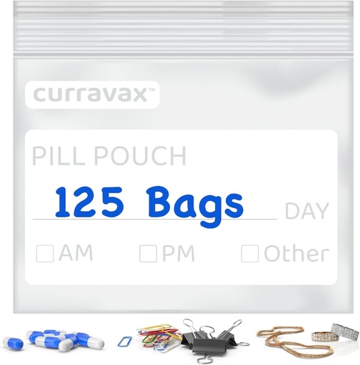 [BRSRMA37BYPWCYLK] Pill Pouch Tassen voor Reizen Pack van 125- BPA Gratis 3 x 2,75 inch Pill Pouch - Pillen zakjes voor Geneeskunde met Schrijf op Label 