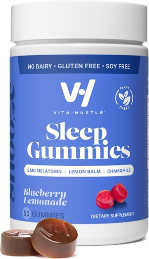 [BRSROEIEA4OROADP] VitaHustle Natural Sleep Gummy 5 mg Melatonin, Lemon Balm, Chamomile, Relax & Sleep Aid, Low Sugar, Plant-Based, Blueberry Lemonade, 50 Count