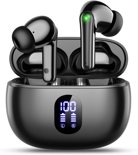 [BRSRA2YCOYBGCFA6] wyness Wireless Earbuds Bluetooth 5.3 Ear Buds, Hi-Fi Stereo Bass Ear Buds with 48H Playtime & LED Display, Lightweight in-Ear Headphones with Mic, IPX7 Waterproof, Touch Control for iPhone