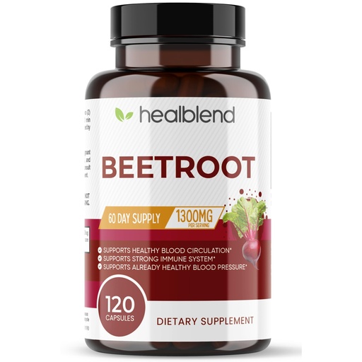 [BRSW2ZTRBAGQKD3Z] Healbend Organic Beet Root Capsules 1300mg - Nitric Oxide Booster Beets Support Healthy Blood Pressure, Heart Health, Circulation Superfood - 120 Count