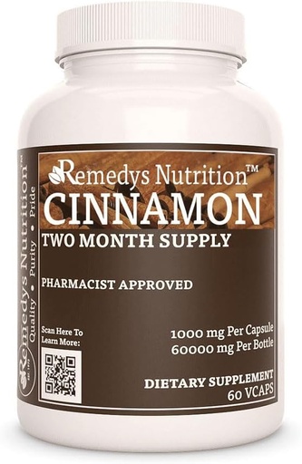 [BRSW22YKCJ5GGDTL] Remedy's nutrition Cinnamon Bark Ceylon | 1,000 mg, 60 Vegan Capsules Herbal Dietary Supplement | Two Month Supply