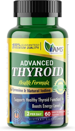 [BRSW2AQOCN5GMGTX] America Medic & Science Advanced Thyroid (60 Capsules) | Thyroid Support for Men and Women | Mood and Energy Booster Supplement | with Natural Ashwagandha, Iodine, Selenium, and Vitamin B12
