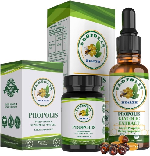 [BRSRM2YTCINWYGT3] Propolis Health Premium Brazilian Green Propolis Bundle: 1000mg Capsules with Vitamin E & Green Propolis Extract Liquid - 50 Days Capsule & 30 Days Liquid Supply for Immune Support