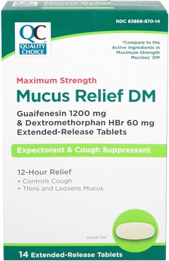 [BRSWYYALBN6WY333] Scelta di qualità Massima resistenza Rilievo del muco DM, Suppressore della tosse e atteso, 12 ore di sollievo, Guaifenesin 1200 mg e Dextromethorphan HBr 60 mg Tabelle di rilascio prolungate, 14 conte