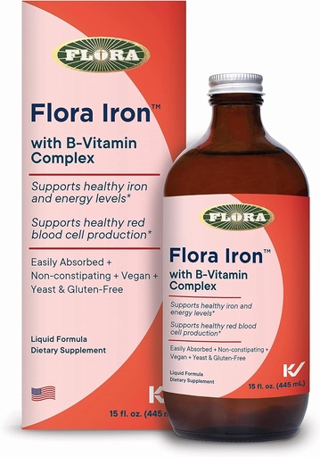 [BRSW2ZYCC4GWYHL4] Flora Iron - Vegan Sıvı Demir B Vitaminleri ile Ek - Kırmızı Kan Hücre & Enerji Desteği - Yeast-Free & Gluten-Free - Delicious Fruit Juice Base - 15 fl. oz. Şişe cam şişe