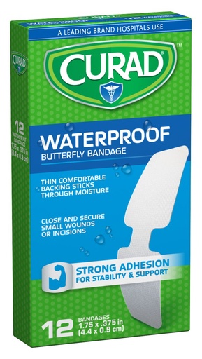 [BRSWIZQTOYAWK3Q3] Curad Waterproof Butterfly Adhesive Bandages, 1.75" x .375", 12 Count