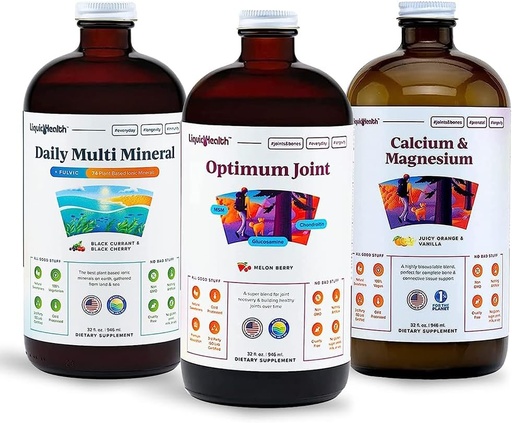 [BRSRAAYFC4MREYL3] LIQUIDHEALTH Muscles, Bones & Joints Liquid Vitamin Bundle with Daily Multi Mineral, Optimum Joint Liquid Glucosamine, and Calcium & Magnesium Supplements - Bone & Joint Health, Energy, Vegan, Non-GMO