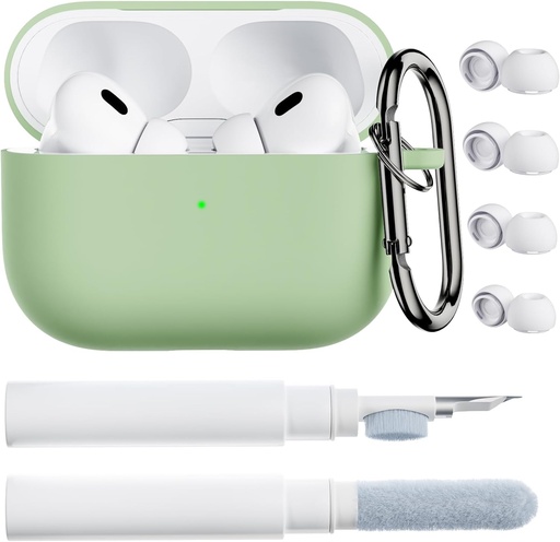 [BRSROZIEOUOQ2FA4] ORNARTO AirPods Pro 2 Case, AirPods Pro 1st/2nd Generation-ekin bateragarria, Silikonazko estalki biguna Cleaner Kit-ekin, Eartips Protector eta Keychain-Pistachio-rekin