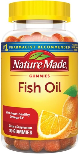 [BRSWICYECACR42TE] Fish Oil Gummies, 90 Softgels, met hart-gezonde Omega 3s 57 mg, in aardbei, citroen, & oranje