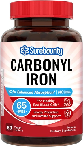 [BRSRMAQHCNYWOHLF] Carbonyl Iron, with Natural Vitamin C, Gentle on The Stomach, High Absorption, for Red Blood Cell Function, Energy Support, Vegan, 60 Tabs
