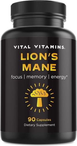 [BRSW2HAKPMCQEYLX] Vital Vitamins Lions Mane Supplement Capsules - Brain Booster Supplement for Mental Clarity, Focus and Memory Support - Nootropic Mushroom Supplement with Turkey Tail and Maitake (90 caps)