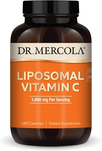 [BRSWECQKOYHRA33J] Mercola Liposomale Vitamine C, 1000 mg per portie, 90 porties (180 capsules), Dieetsupplement, Ondersteunt Immune Health, Niet GGO, NSF gecertificeerd