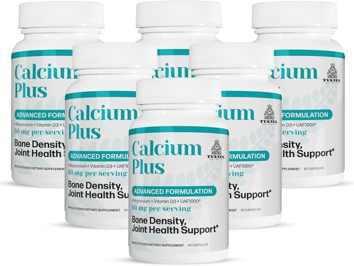 [BRSWYBIDCQBGMGYU] TURNER Calcium Plus, All-Natural Marine Calcium Supplement, UAF1000 + Super Antioksüdant, Magneesium + Vitamiinid K2 & D3, toetab luutihedust ja liigeste tervist, 6 pudelit, 540 kapslit, 6 kuu pakkumine