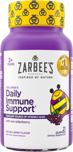 [BRSWIHQGOZ6RCDLE] Zarbee's Elderberry Gummies for Kids with Vitamin C; Zinc & Elderberry; Daily Childrens Immune Support Vitamins Gummy for Children Ages 2 and Up; Natural Berry Flavor; 21 Count