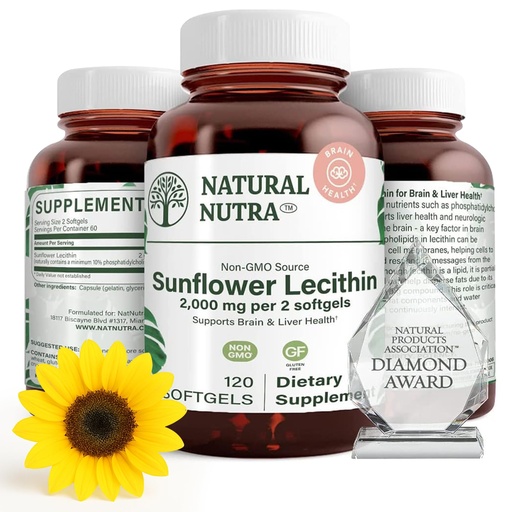 [BRSWYAY6OYMAOA36] Natural Nutra Sunflower Lecithin Supplement 2000mg, 240 Softgel | Supports Sunflower Lecithin Breastfeeding, Liver & Brain Health