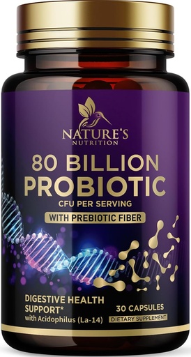 [BRSROYI6C5YRSALO] Probiotic Supplement 80 Billion CFU + Prebiotics, Acidophilus Probiotic Supports Immune System & Digestive Health, Supports Occasional Constipation, Supplement for Women Feminine Health - 30 Capsules