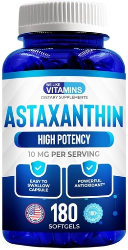 [BRSWKFY7BINGICTY] Vi liker vitaminer Astaxanthin 10 mg Softgel - høy potent Astaxanthin kosttilskudd fra Haematococcus Pluvialis - forbedrer øyet, felles, hud helse og energi nivåer - 180 serveringer, 6 måneders forsyning