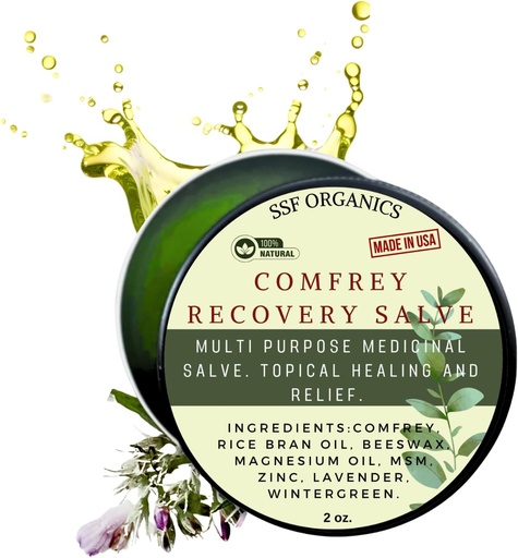 [BRSWKHD4AUBQGDQY] SSF Organics Comfrey Recovery Salve. Bálsamo de ervas orgânica para ossos, músculos, articulações, joelhos, pele, inchaço e cuidados com a tatuagem. Feito à mão, infundido lentamente. Sem preenchimento químico. 2 onças