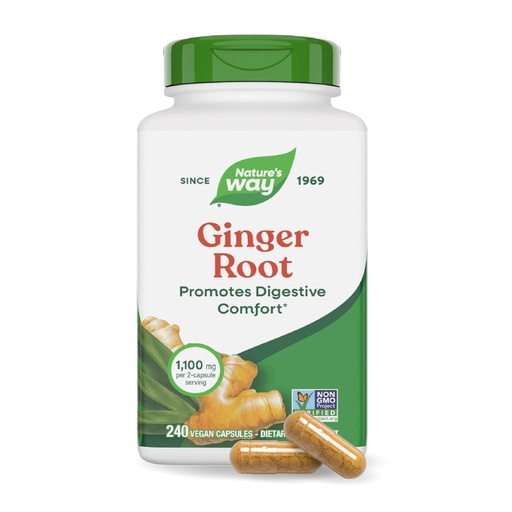 [BRSWGZQHPJYAYFI4] Nature's Way Ginger Root Capsules, 1100 mg per 2-Capsule Serving Ginger Supplement for Digestive Comfort and Motion-Related Nausea Support*, Vegan, Non-GMO Project Verified, 240 Count