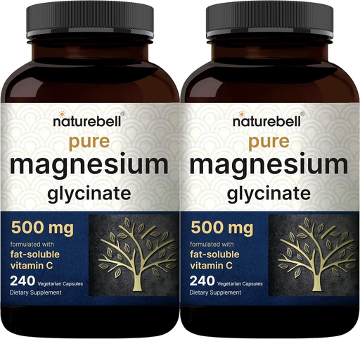 [BRSWGAANO4GREF3X] Pure Magnesium Glycinate 500mg met vetoplosbare vitamine C, 480 Veggie Capsules (2 Pack) 