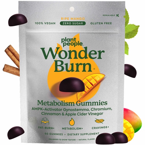 [BRSRAZAYOV5Q4HT7] Plant People WonderBurn Metabolism & Cravings Control Gummies, Zero Sugar, Ripe Mango Flavor (60 Count)