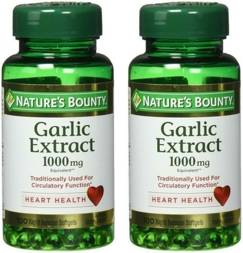 [BRSWKFA4DEAWO2AV] Extracto de ajo rebote de la naturaleza 1000 mg Softgels para soporte cardiovascular,100 ea (Pack of 2)