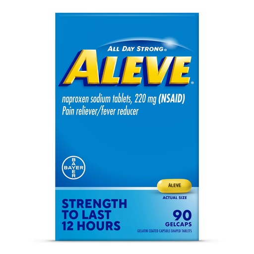 [BRSW2ZD5BUJWOCIZ] Aleve Pain Reliever & Fever Reducer Gelcaps, Naproxen Sodium, Headache and Back and Body Pain Relief Medicine, for Adults and Children Ages 12 and Up, 90 Count