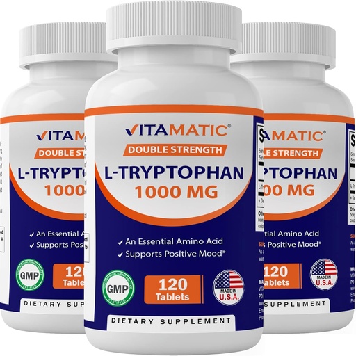 [BRSRM2YFBV6BQYLU] Vitamatic L-Tryptophan 1000mg 120 Tablets (120 Tablets (Pack of 1)) (3 Bottles)