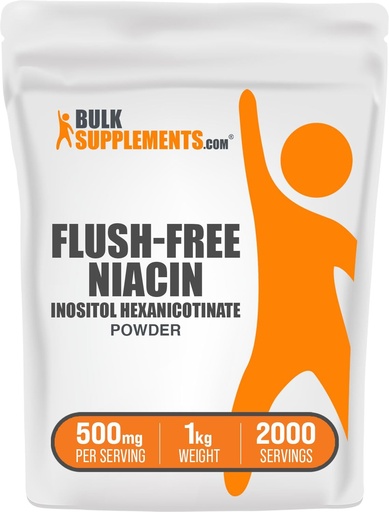[BRSWKHD3BMGGYGDC] BulkSupplements.com Poudre de niacine sans flush - comme Inositol Hexanicotinate, supplément de vitamine B3, Niacine 500mg Sans flush - Sans gluten, 500mg de par portion, 1kg (2,2 lbs) (paquet de 1)