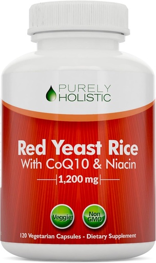 [BRSWGCYNAQMWOF3U] Red Yeast Rice 1200mg with CoQ10 Supplement & Flush Free Niacin 120 Extra Strength Vegetarian Capsules – Advanced Healthy Heart Formula - Non-Irradiated, Citrinin Free
