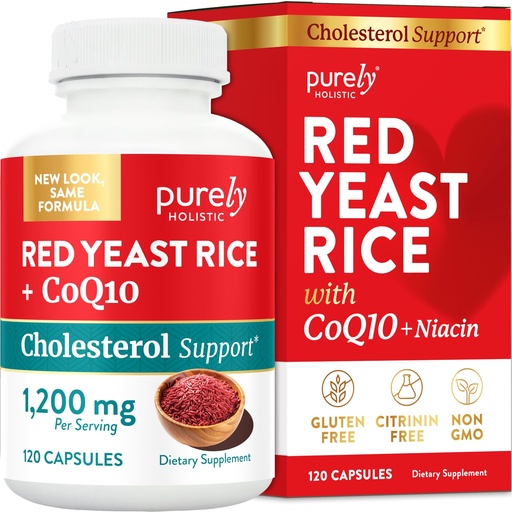 [BRSWGCYNAQMWOF3U] Red Yeast Rice with CoQ10 Supplement | Healthy Cholesterol Levels & Heart Health Support | Extra Strength Red Yeast Rice 1200 MG (600 MG Per Capsule) with Monakolin K | No Citrinin, Non-GMO | 120 Ct
